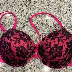 Charlotte Russe 38D, pink and black lace bra